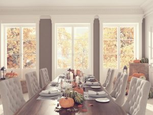 nordic kitchen in an apartment. 3D rendering. thanksgiving concept.