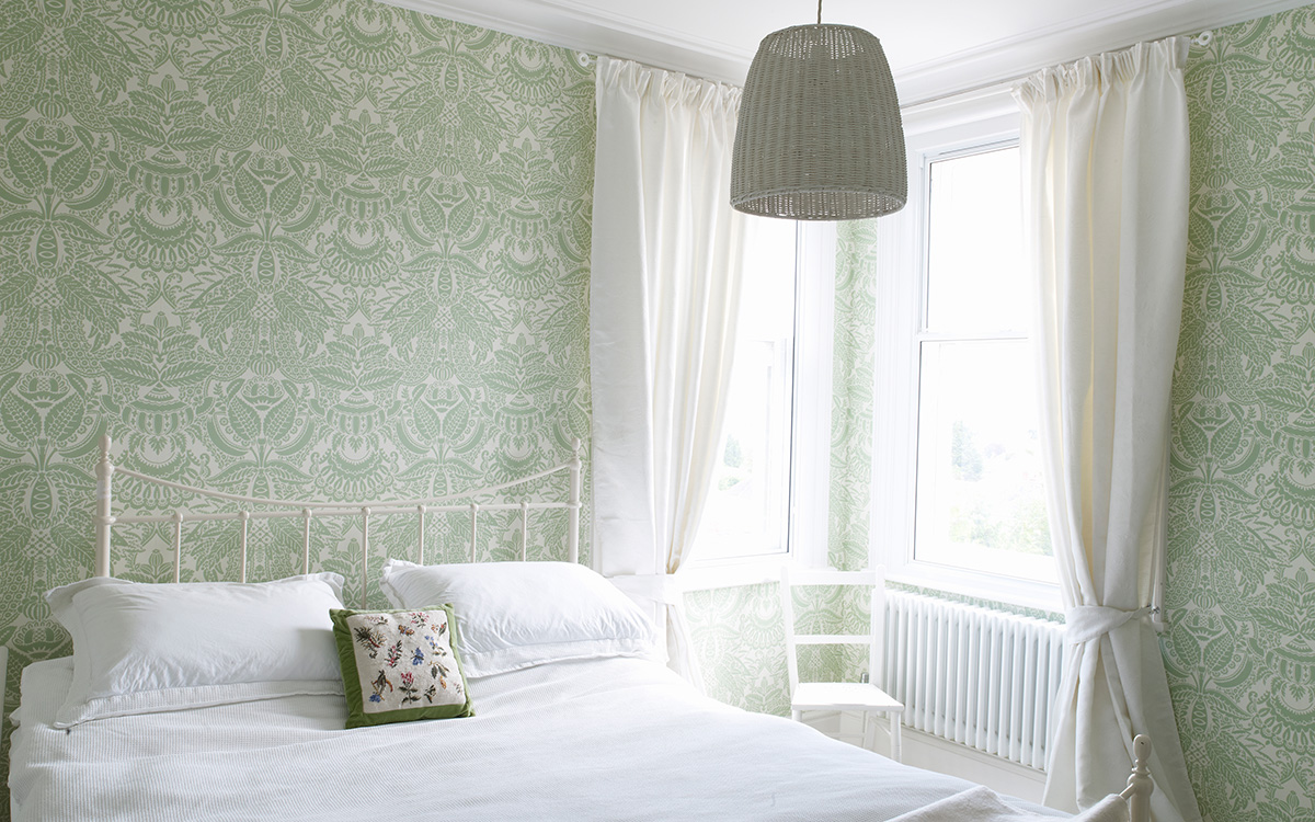 Soft Orangnier Wallpaper in the Living Room by Farrow & Ball!