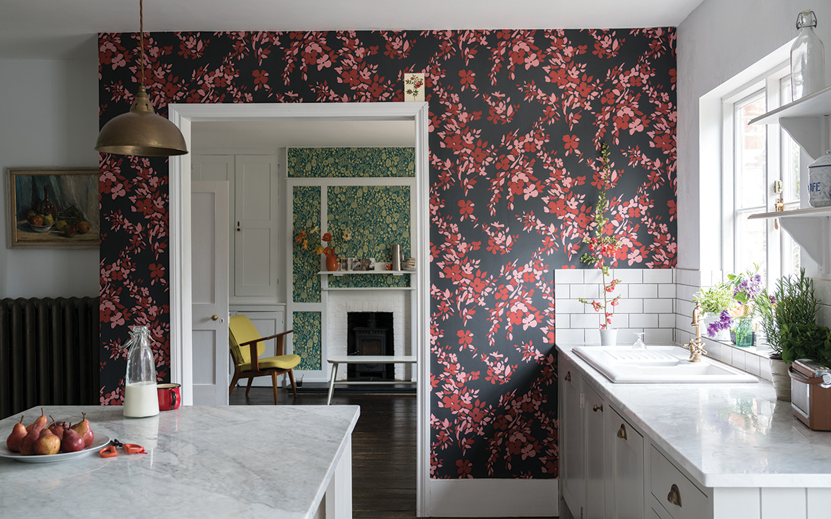 Modern Floral Hegemone Wallpaper in the Kitchen by Farrow & Ball!